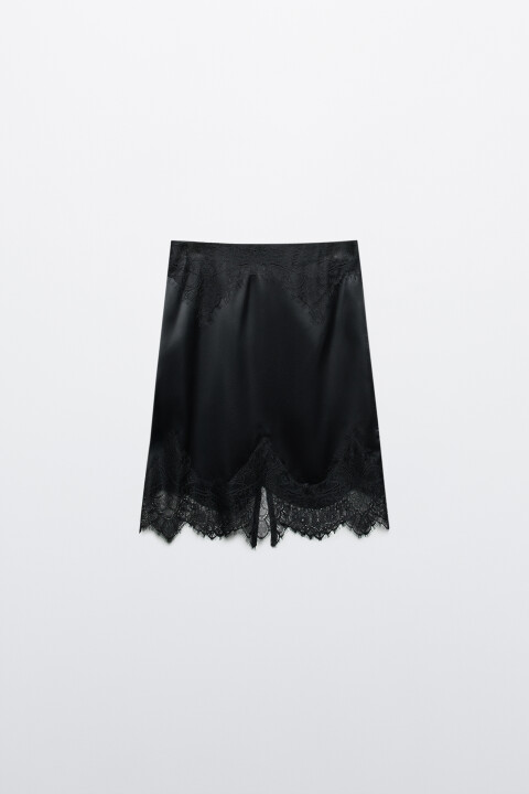 

Юбка-трапеция миди с кружевом, Черный, Юбка-трапеция миди с кружевом