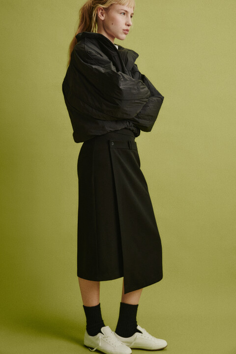 

Юбка миди из костюмной ткани асимметричная, Черный, Юбка миди из костюмной ткани асимметричная