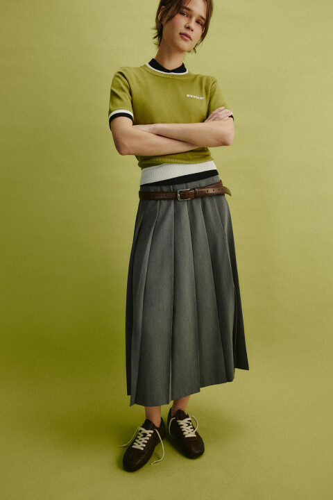 

Юбка-трапеция миди в складку, Серый, Юбка-трапеция миди в складку