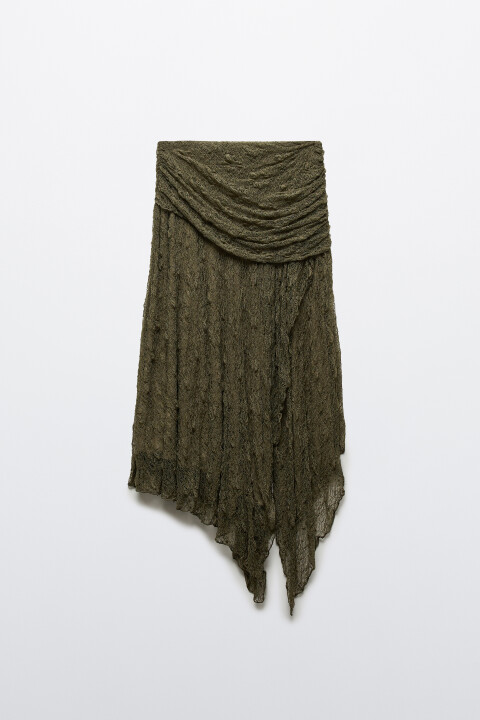 

Юбка миди из кружева асимметричная, Зеленый, Юбка миди из кружева асимметричная