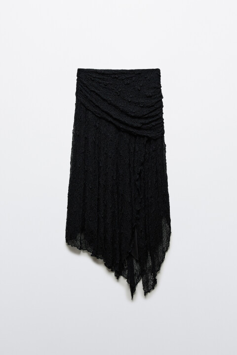 

Юбка миди из кружева асимметричная, Черный, Юбка миди из кружева асимметричная