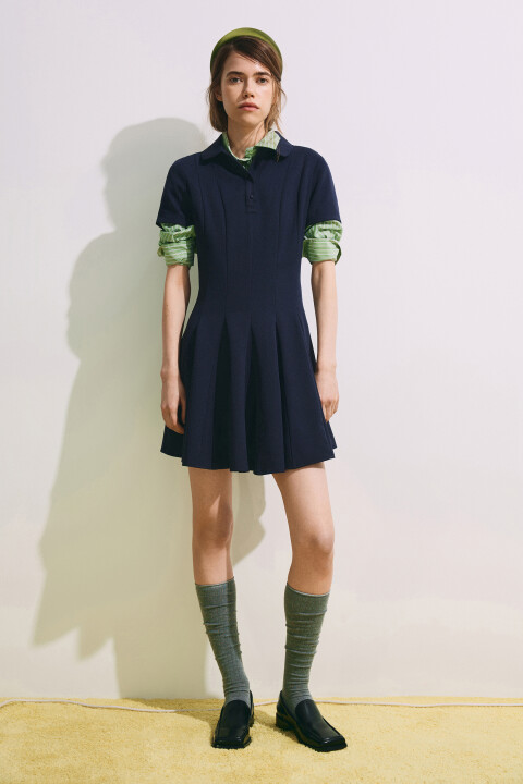 

Платье мини в складку с округлым воротником, Коричневый, Платье мини в складку с округлым воротником