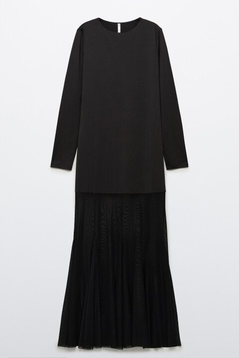 

Платье макси с юбкой из сетки, Черный, Платье макси с юбкой из сетки