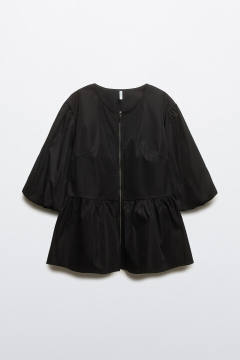 

Блузка с баской на молнии в горошек, Черный, Блузка с баской на молнии в горошек