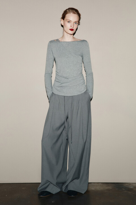 

Лонгслив двухслойный с драпировкой, Серый, Лонгслив двухслойный с драпировкой