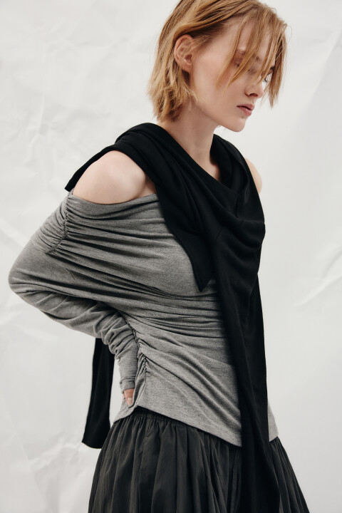 

Блузка off-shoulders с драпировками, Коричневый, Блузка off-shoulders с драпировками