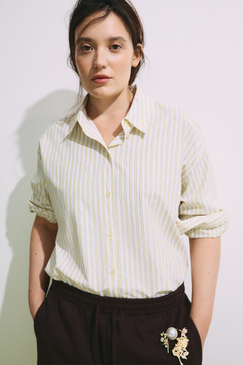 

Рубашка oversize в полоску, Желтый, Рубашка oversize в полоску