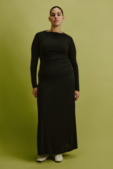 

Лонгслив облегающий с декоративной сборкой, Черный, Лонгслив облегающий с декоративной сборкой