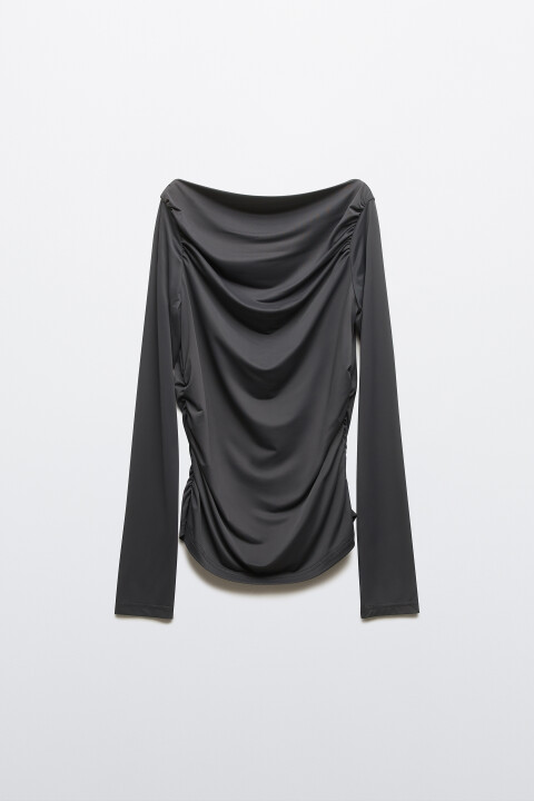 

Блузка полуприлегающая с оборками, Коричневый, Блузка полуприлегающая с оборками