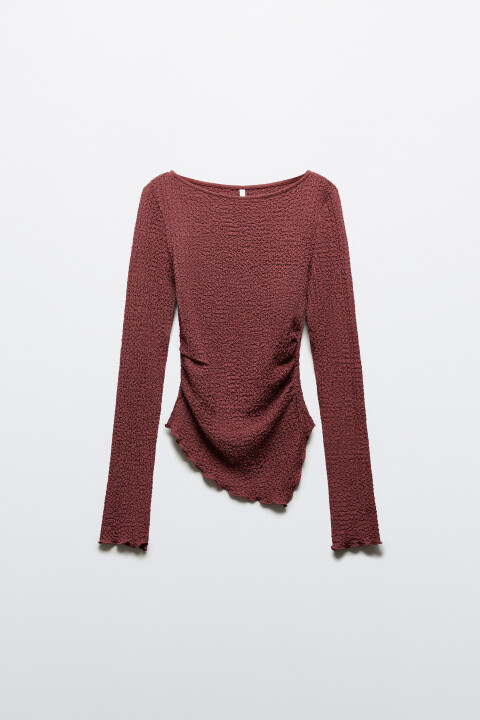 

Лонгслив облегающий из жатой ткани, Коричневый, Лонгслив облегающий из жатой ткани