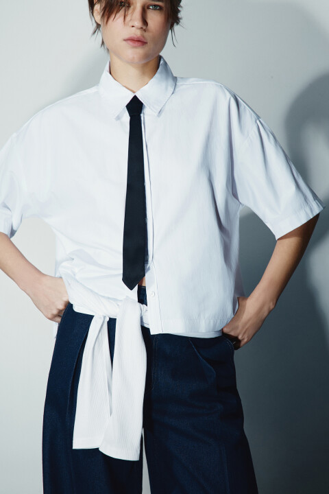 

Рубашка oversize с галстуком, Белый, Рубашка oversize с галстуком