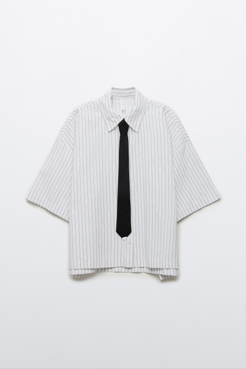 

Рубашка oversize с галстуком, Белый, Рубашка oversize с галстуком