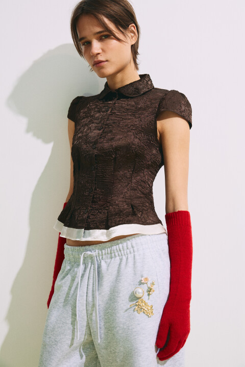 

Блузка из жатого сатина, Молочный, Блузка из жатого сатина