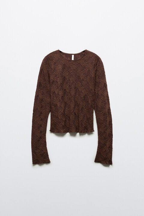 

Лонгслив полуприлегающий ажурный, Коричневый, Лонгслив полуприлегающий ажурный