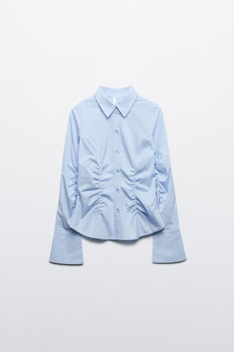 

Блузка приталенная со сборками, Голубой, Блузка приталенная со сборками