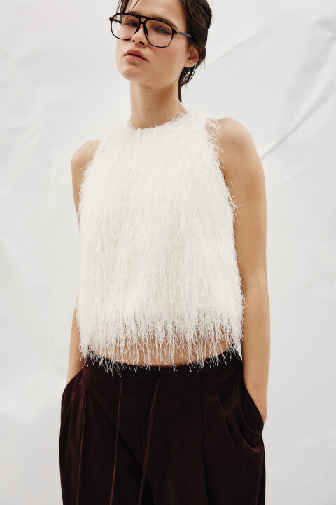 

Блузка-топ с бахромой, Молочный, Блузка-топ с бахромой