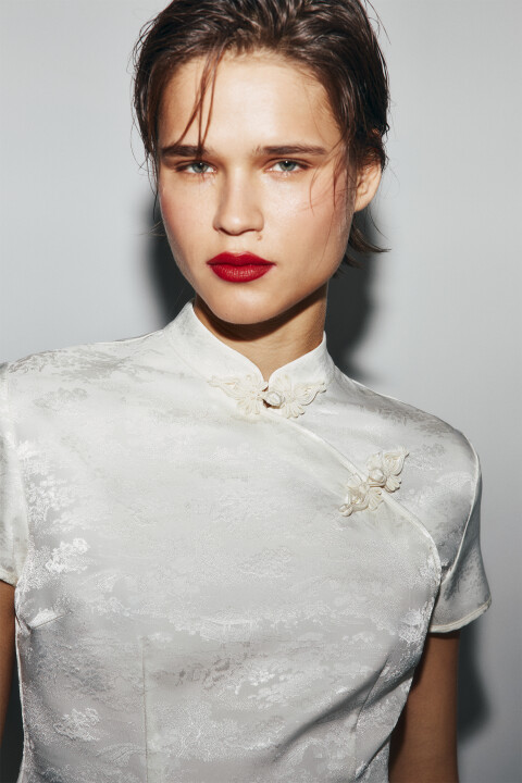 

Блузка атласная в азиатском стиле, Белый, Блузка атласная в азиатском стиле