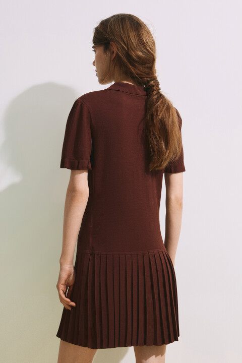 

Платье-поло мини с юбкой в складку, Коричневый, Платье-поло мини с юбкой в складку