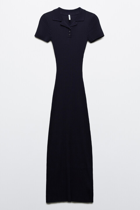 

Платье-поло макси облегающее в рубчик, Синий, Платье-поло макси облегающее в рубчик