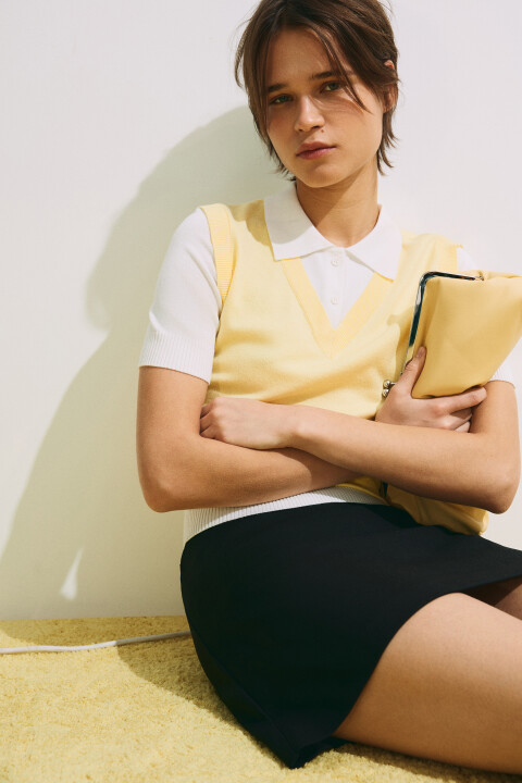 

Джемпер-поло с имитацией жилетки, Желтый, Джемпер-поло с имитацией жилетки