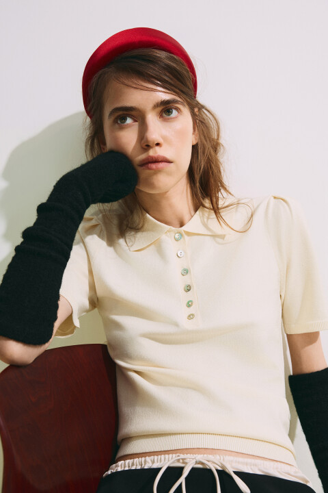 

Футболка-поло вязаная, Коричневый, Футболка-поло вязаная