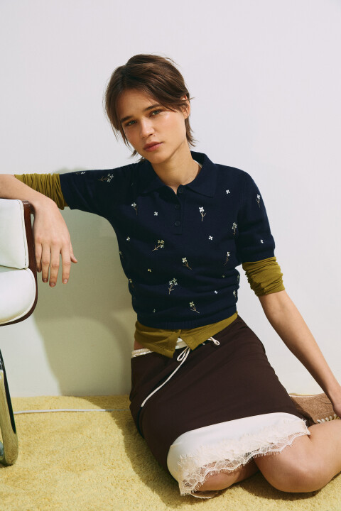 

Футболка-поло с вышивкой, Синий, Футболка-поло с вышивкой