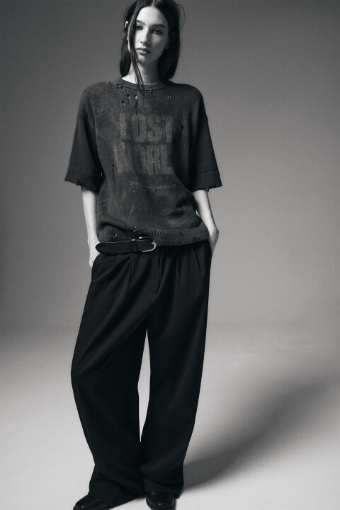 

Футболка вязаная рваная с пирсингом, Серый, Футболка вязаная рваная с пирсингом