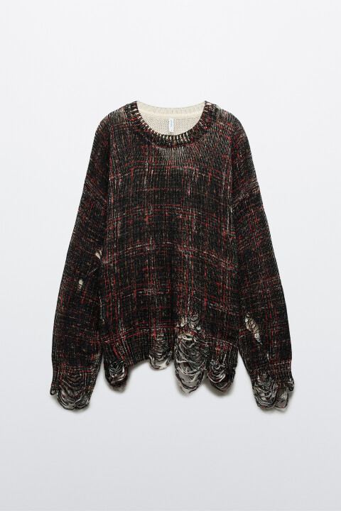 

Джемпер вязаный рваный в клетку, Черный, Джемпер вязаный рваный в клетку