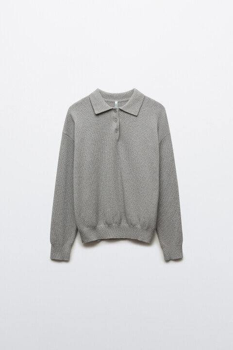 

Джемпер-поло вязаный на пуговицах, Серый, Джемпер-поло вязаный на пуговицах