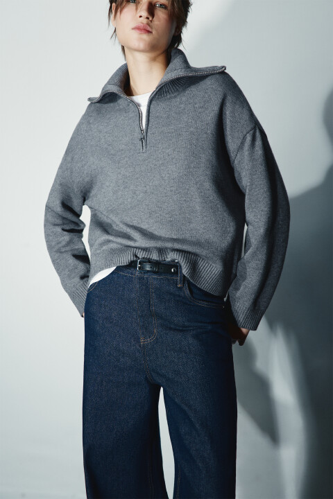 

Джемпер на молнии с воротником, Серый, Джемпер на молнии с воротником