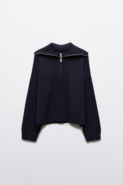 

Джемпер на молнии с воротником, Синий, Джемпер на молнии с воротником