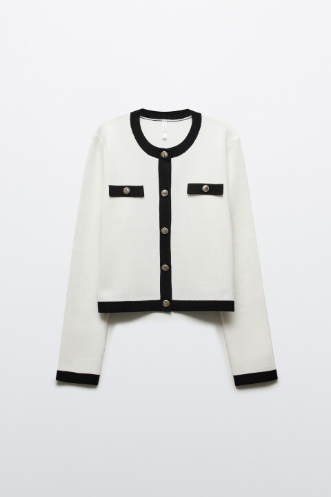 

Кардиган жаккардовый с контрастной окантовкой, Молочный, Кардиган жаккардовый с контрастной окантовкой