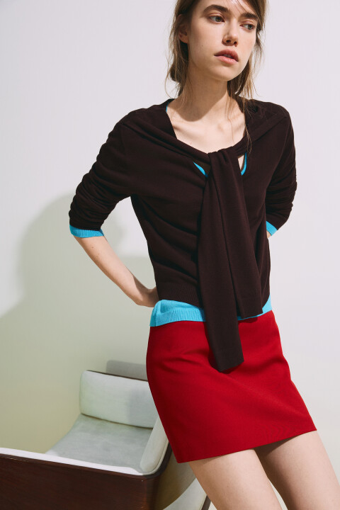 

Кардиган вязаный с декоративными завязанными рукавами, Коричневый, Кардиган вязаный с декоративными завязанными рукавами