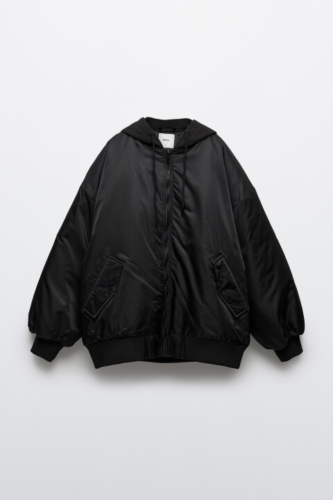 

Куртка-бомбер с капюшоном, Черный, Куртка-бомбер с капюшоном