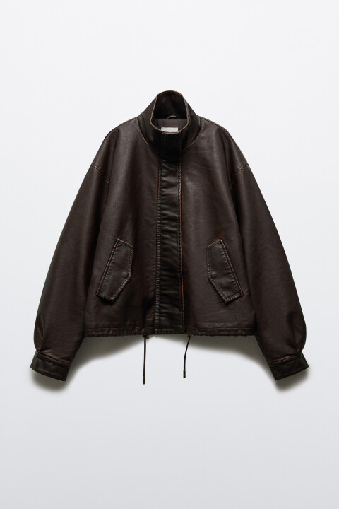 

Куртка с кожаной фактурой утепленная, Коричневый, Куртка с кожаной фактурой утепленная