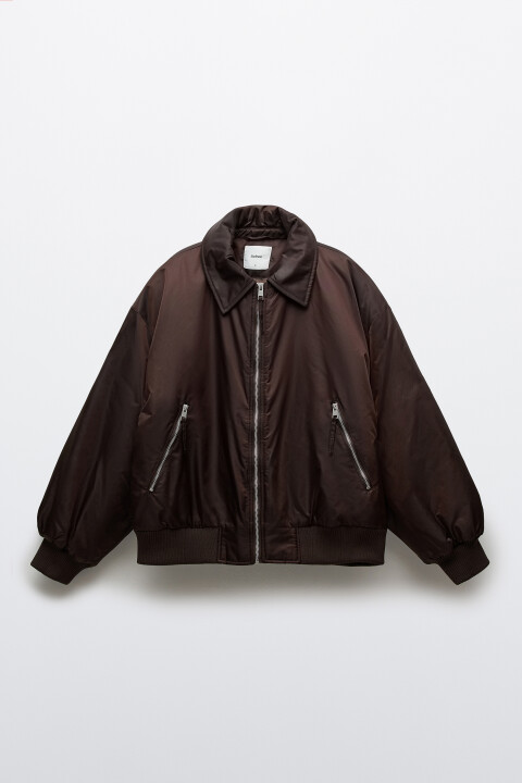 

Куртка-бомбер с отложным воротником без капюшона, Коричневый, Куртка-бомбер с отложным воротником без капюшона