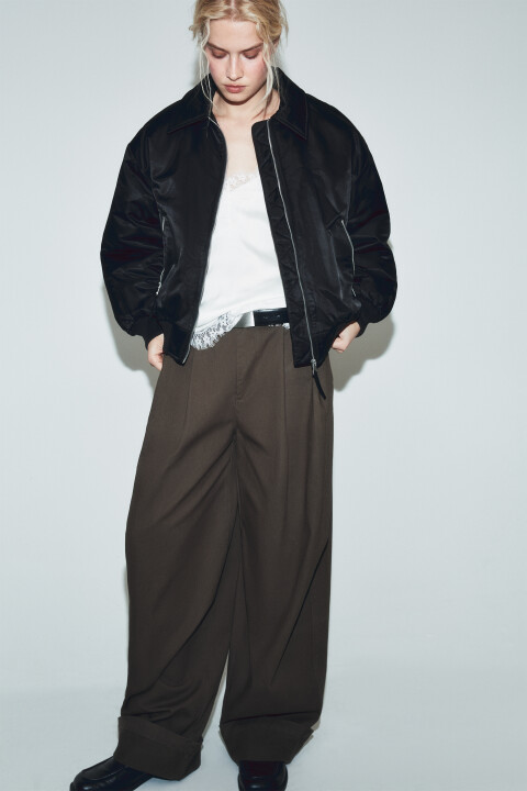 

Куртка-бомбер с отложным воротником без капюшона, Черный, Куртка-бомбер с отложным воротником без капюшона