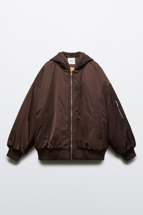 

Куртка-бомбер oversize с капюшоном, Коричневый, Куртка-бомбер oversize с капюшоном