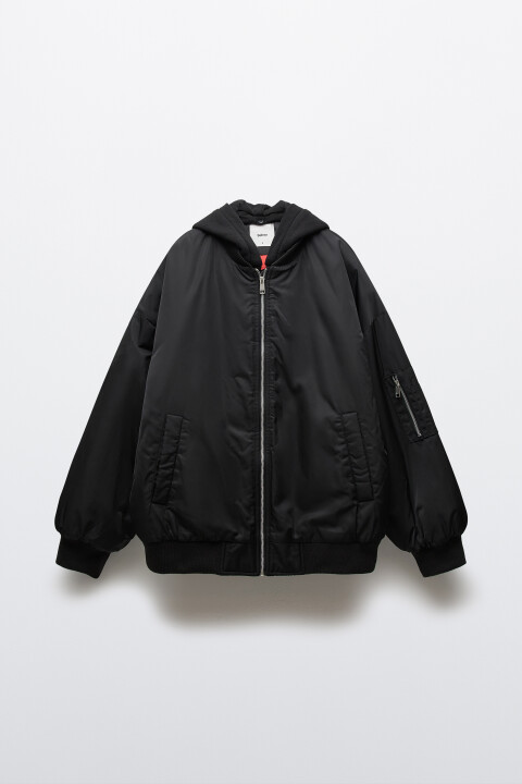 

Куртка-бомбер oversize с капюшоном, Черный, Куртка-бомбер oversize с капюшоном