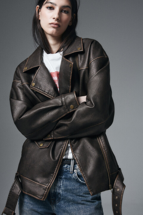 

Куртка-косуха с вареным эффектом, Коричневый, Куртка-косуха с вареным эффектом