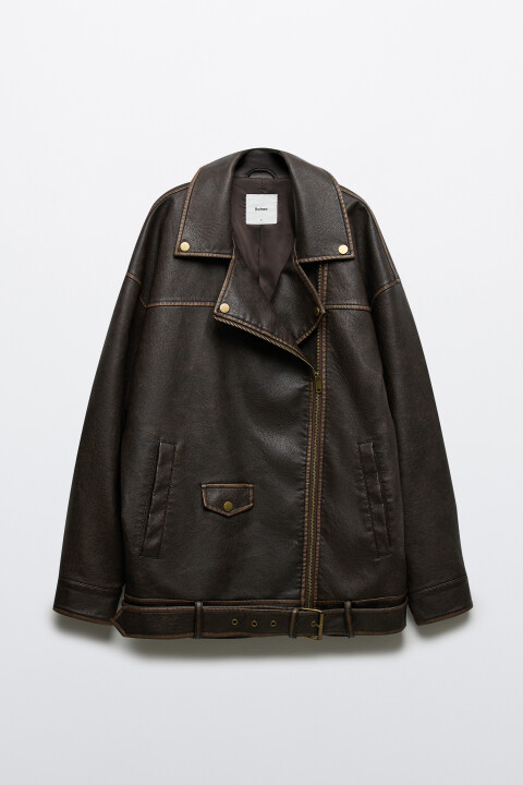 

Куртка-косуха с вареным эффектом, Коричневый, Куртка-косуха с вареным эффектом