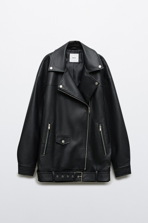 

Куртка-косуха свободная с ремнем, Черный, Куртка-косуха свободная с ремнем