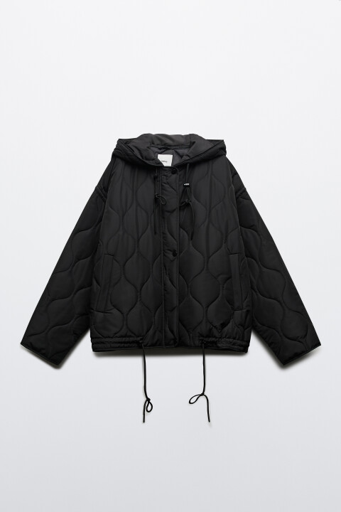 

Куртка стеганая с двойной застежкой и капюшоном, Черный, Куртка стеганая с двойной застежкой и капюшоном