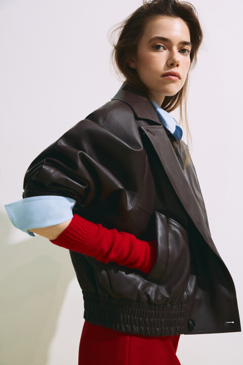 

Куртка с кожаной фактурой с утеплением на пуговицах, Коричневый, Куртка с кожаной фактурой с утеплением на пуговицах