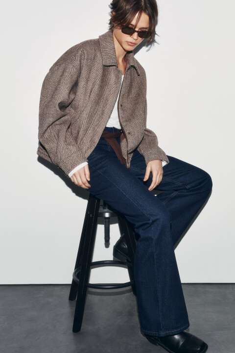 

Куртка-бомбер драповая без капюшона в елочку, Бежевый, Куртка-бомбер драповая без капюшона в елочку