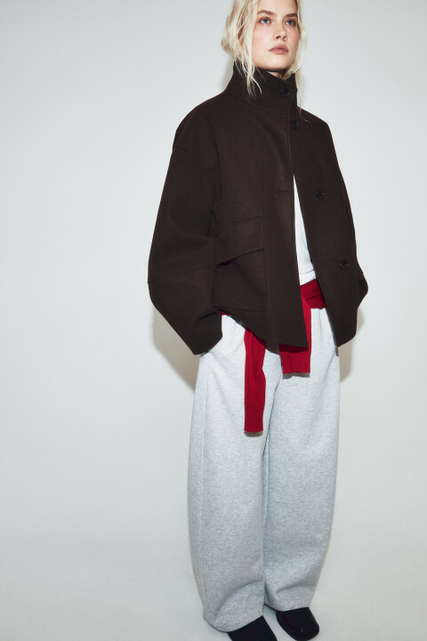 Полупальто драповое с воротником-стойкой