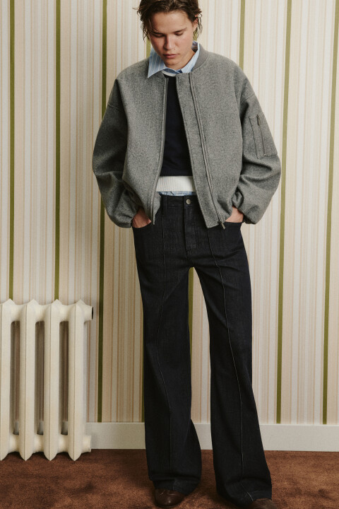 

Куртка-бомбер из драповой ткани без капюшона, Серый, Куртка-бомбер из драповой ткани без капюшона