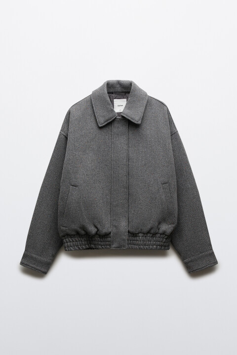 

Куртка-бомбер драповая с отложным воротником, Серый, Куртка-бомбер драповая с отложным воротником