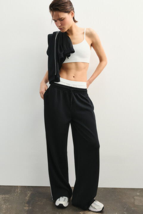 

Брюки спортивные прямые из модала с лампасами, Черный, Брюки спортивные прямые из модала с лампасами