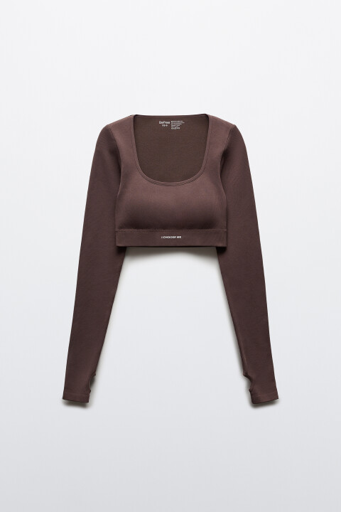 

Лонгслив спортивный в рубчик с надписью, Коричневый, Лонгслив спортивный в рубчик с надписью